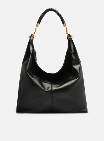 Bolsa Hobo Preta Couro Grande Alça Metais