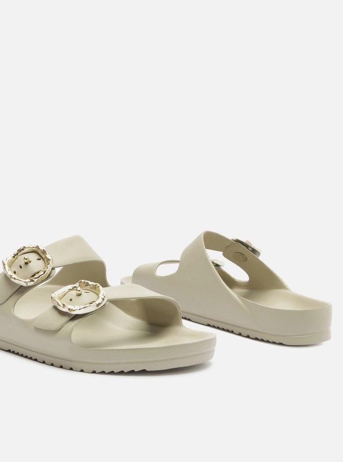 Slide Cinza Fivelas Metal Sol Brizza
