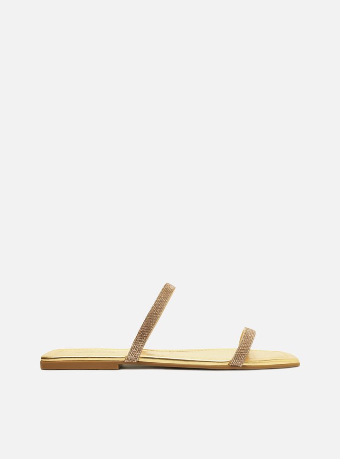 Sandália Rasteira Dourada  Salto Rasteiro