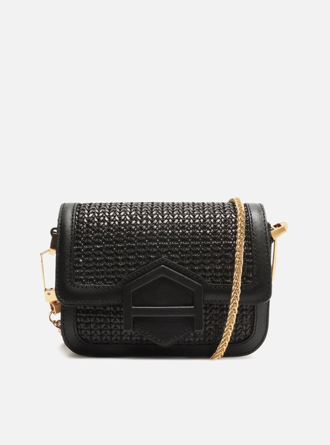 Bolsa Tiracolo Preta Couro Pequena Tramada Corrente