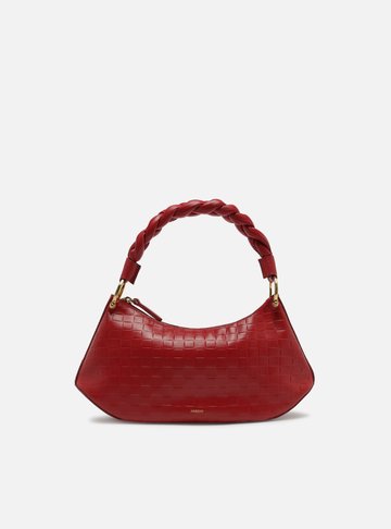 Bolsa Tiracolo Vermelha Couro Tressê Média