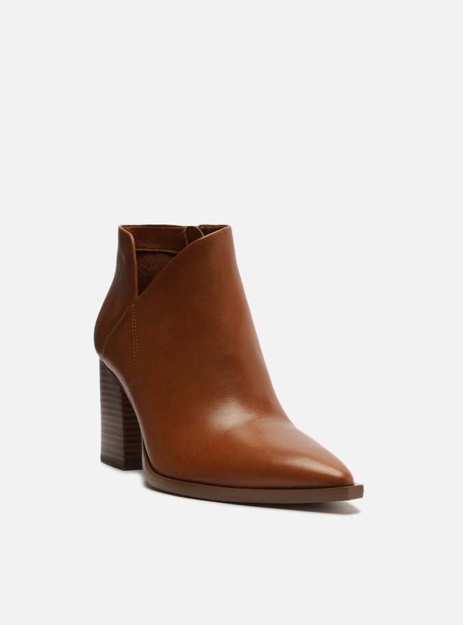 Bota Marrom Couro Cano Curto Salto Alto Bloco