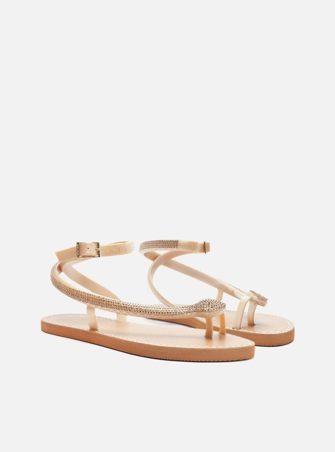 Sandália Rasteira Dourada Snake Strass Lille