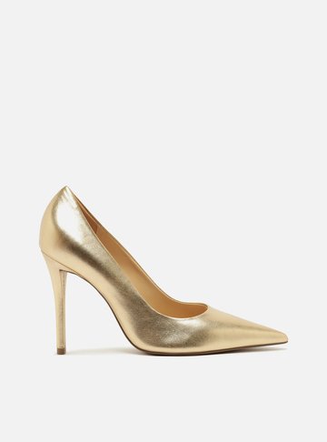 Scarpin Couro Salto Alto Dourado Platino