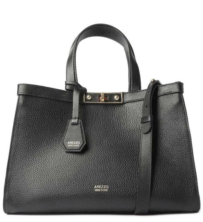 Bolsa Tote Preta Couro Olívia Grande