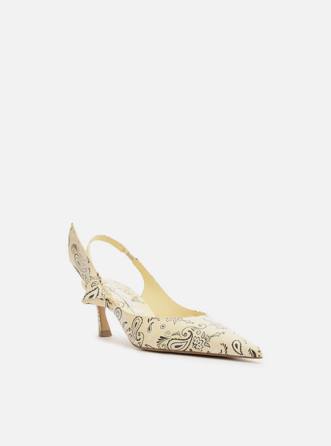 Scarpin Amarelo Paisley Salto Baixo Slingback Livia