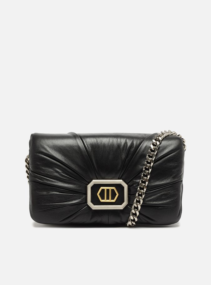 Bolsa Tiracolo Preta Couro Grande ID Bimetal
