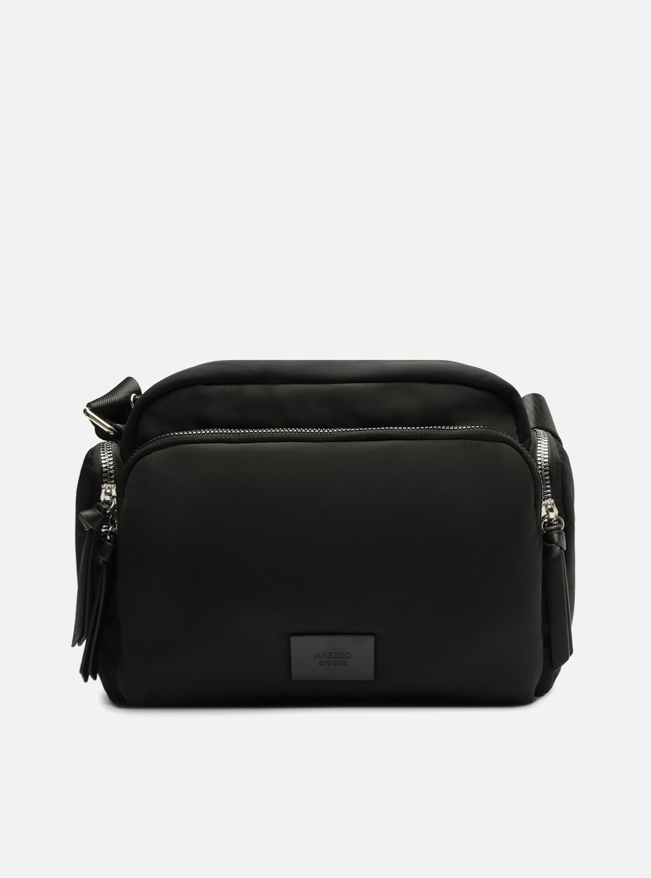 Bolsa Tiracolo Preta Nylon Média Bolso — foto 1
