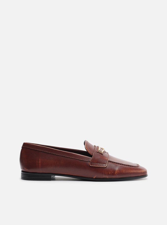 Mocassim Marrom Couro Tira Metal