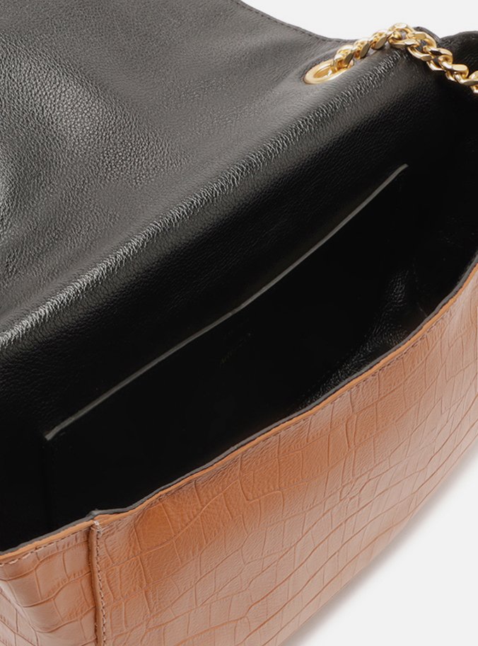 Bolsa Tiracolo Marrom Couro Croco Média Reversível