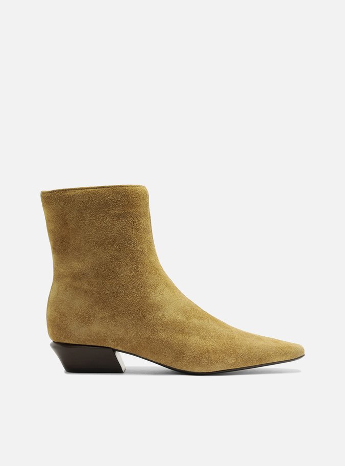 Bota Marrom Camurça Salto Baixo Zíper