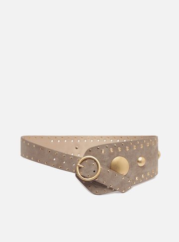 Cinto Cinza Couro Largo Fivela Boho