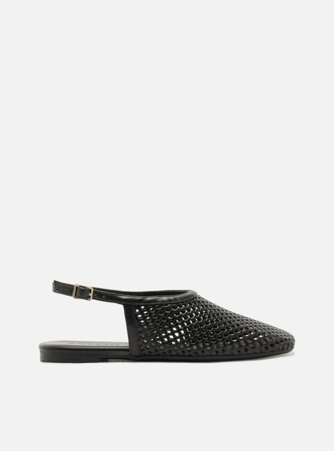 Sapatilha Marrom Bico Redondo Tiras Vazadas Slingback