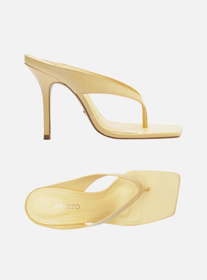 Tamanco Amarelo Couro Salto Alto Thong