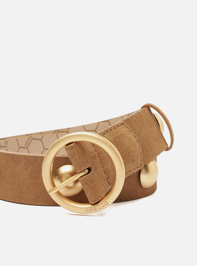 Cinto Marrom Suede Fivela Redonda Metais