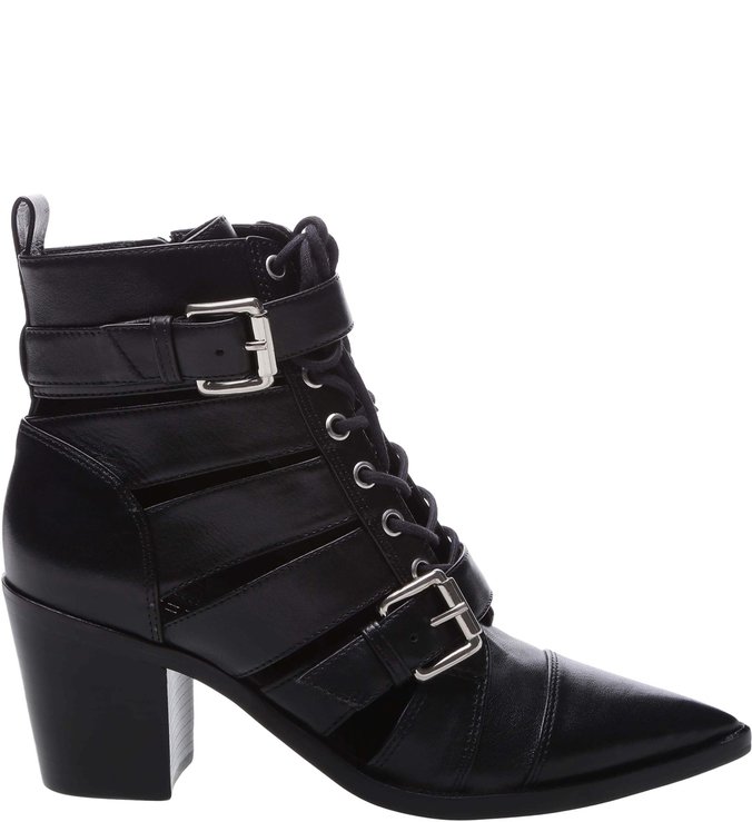Ankle Boot Couro Cadarço e Fivela Preta