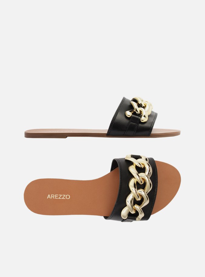 Rasteira Preta Flat Corrente