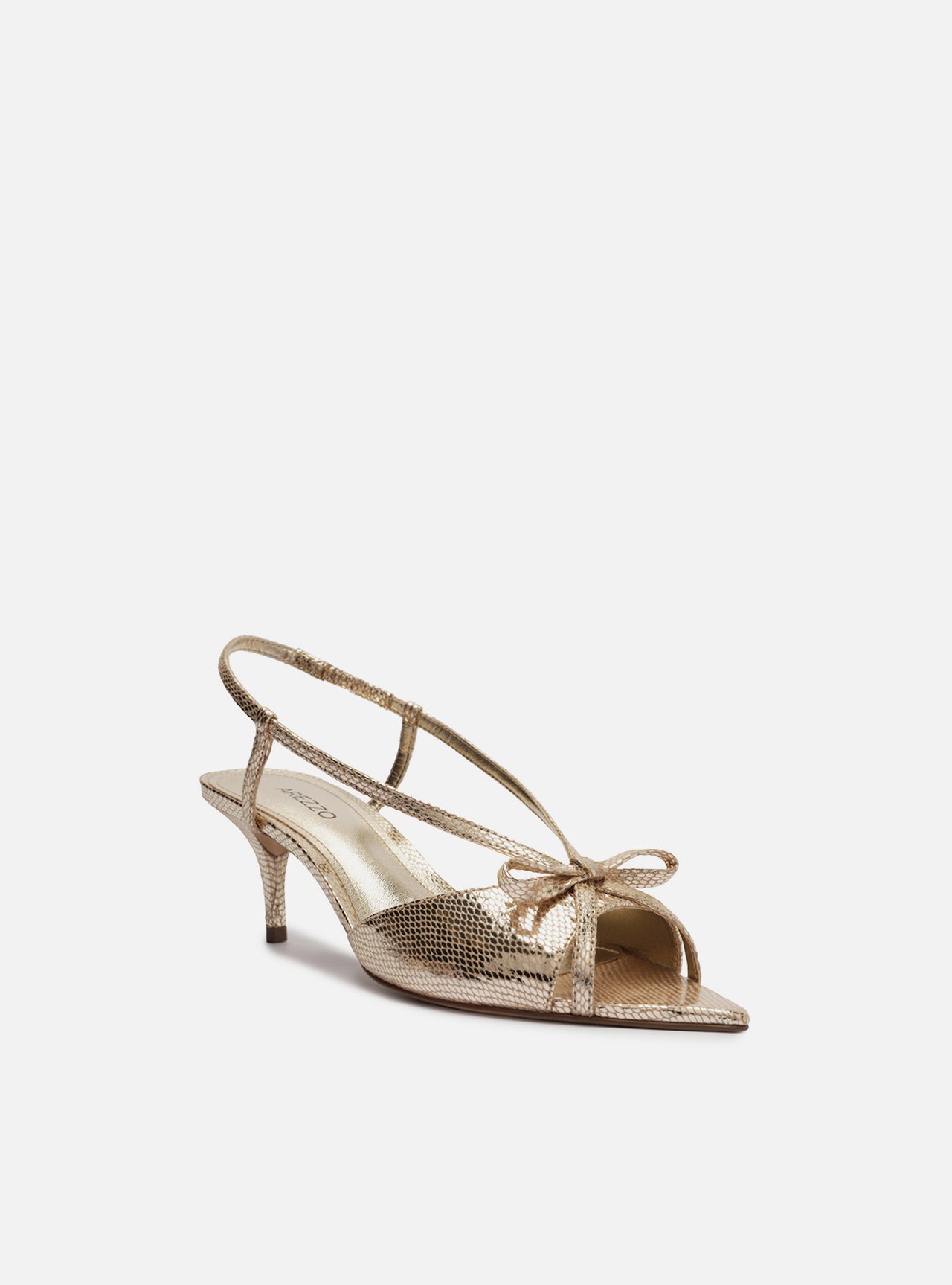 Sandália Dourada Salto Fino Slingback Snake Laço — foto 2