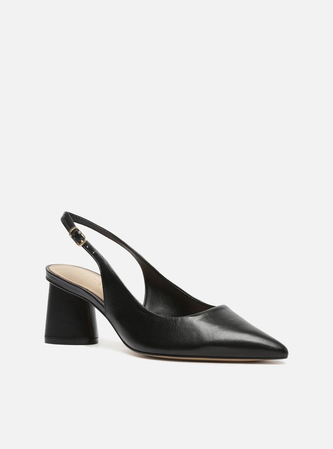 Scarpin Preto Couro Bico Fino Slingback