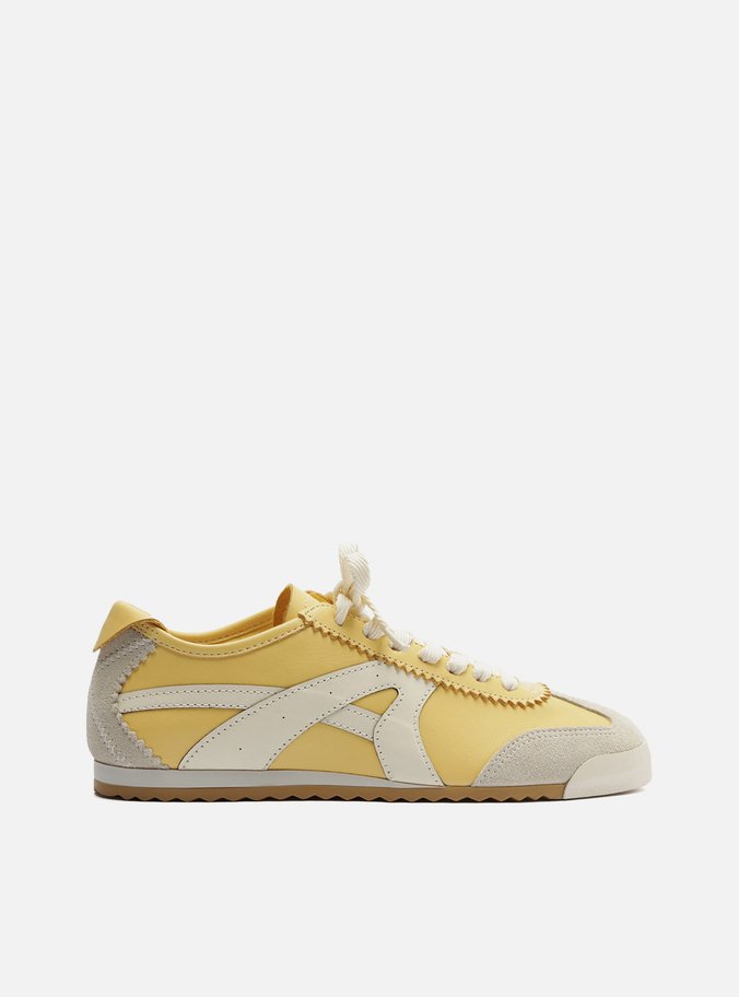 Tênis Amarelo Couro Sola Baixa Cinza