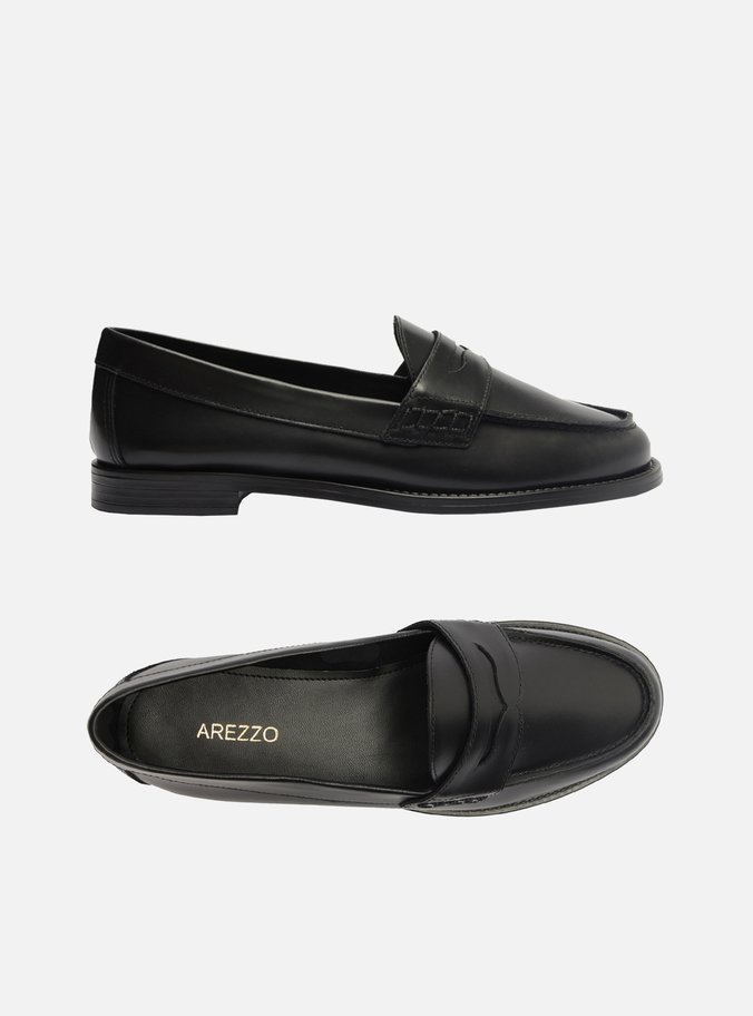 Mocassim Preto Couro Bico Redondo Tira