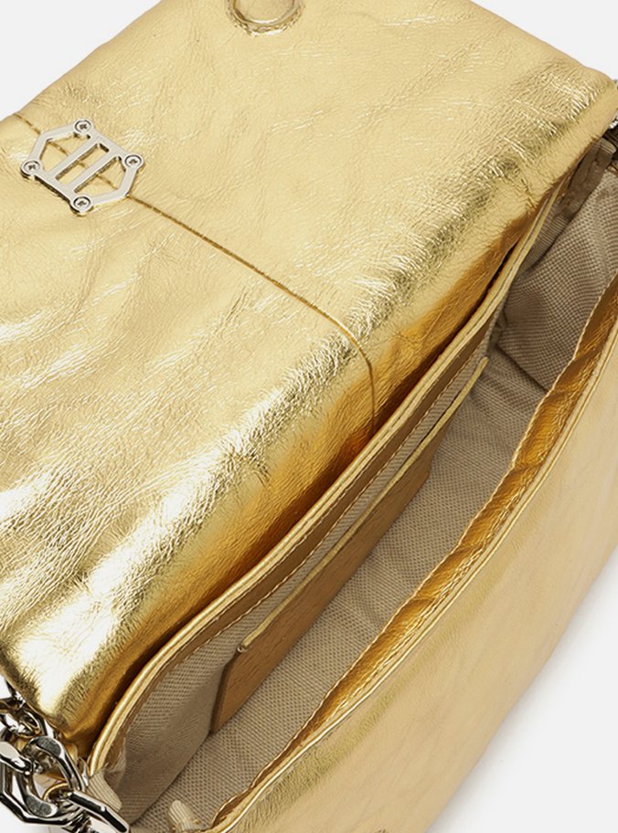 Bolsa Tiracolo Dourada Couro Média Puffer