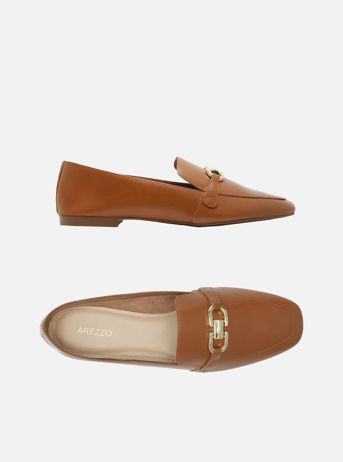 Mocassim Marrom Bico Quadrado Rasteiro