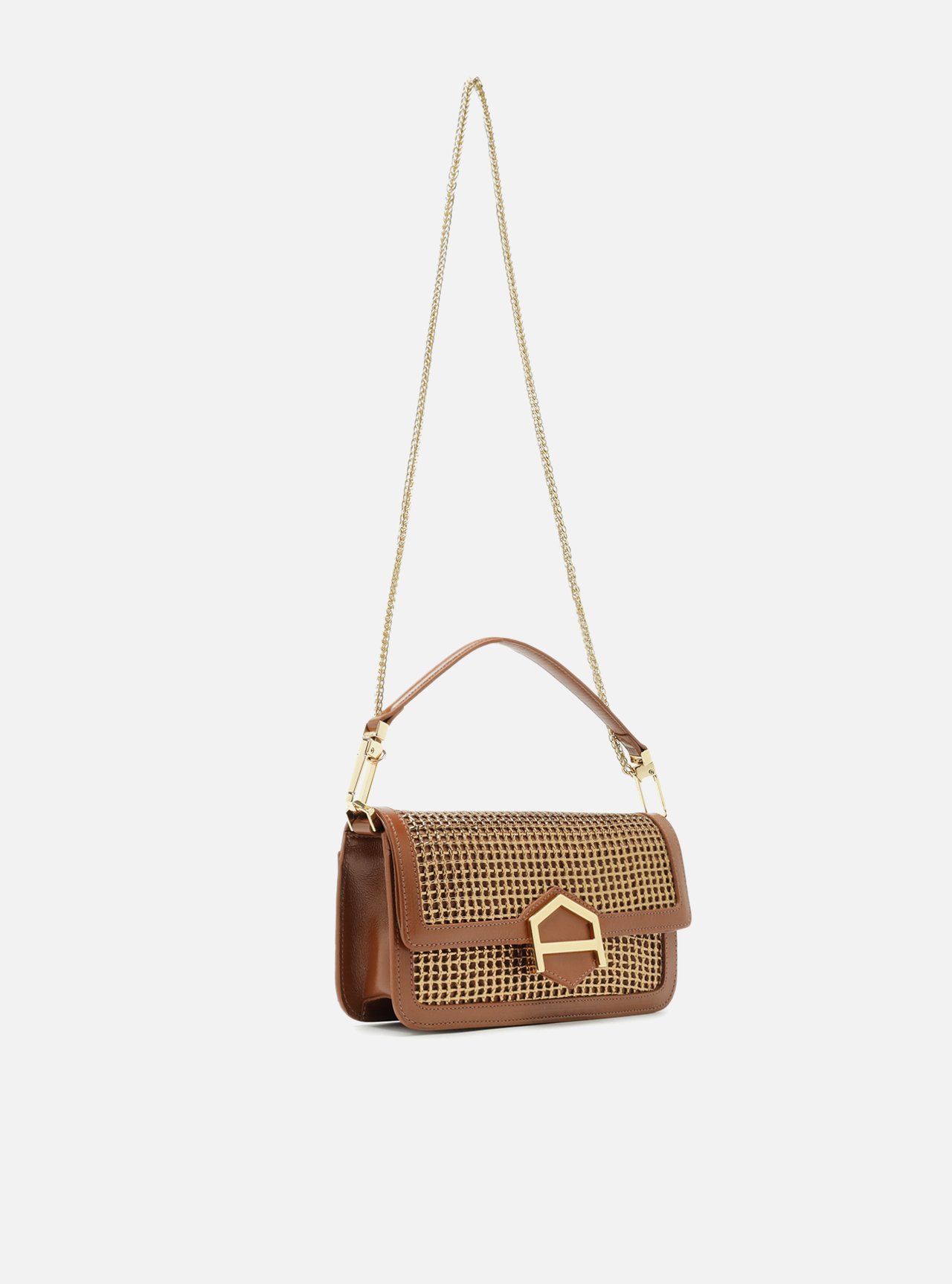 Bolsa Tiracolo Marrom Couro A001 Média Metálica — foto 5
