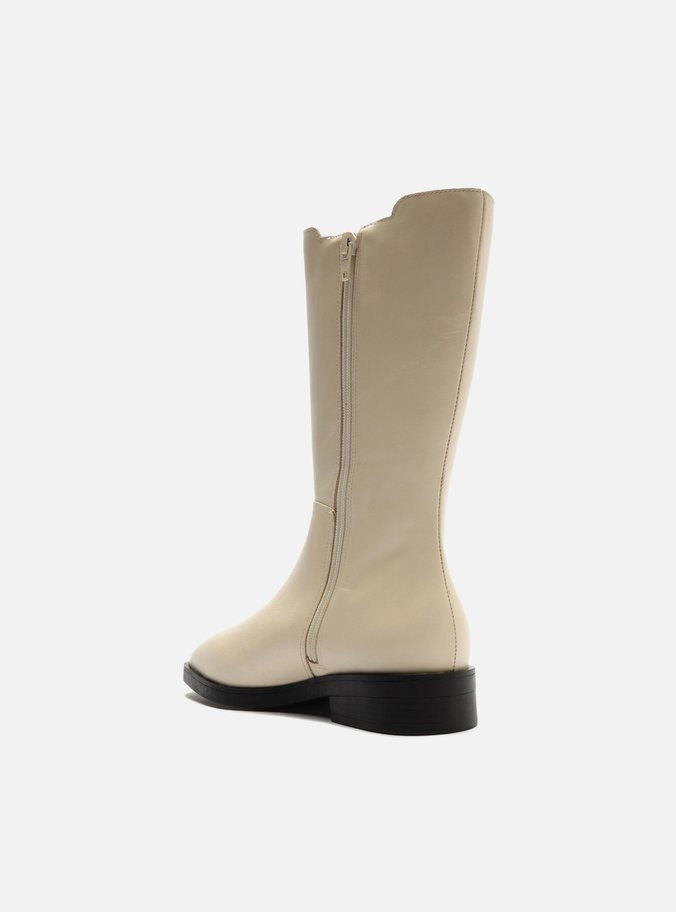 Bota Branca Couro Cano Médio Elástico Montaria