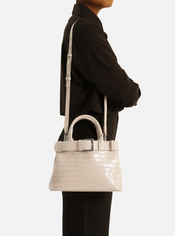 Bolsa Tote Branca Couro Croco Média Fivela
