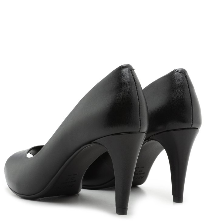 Scarpin Couro Salto Médio Peep Toe Preto