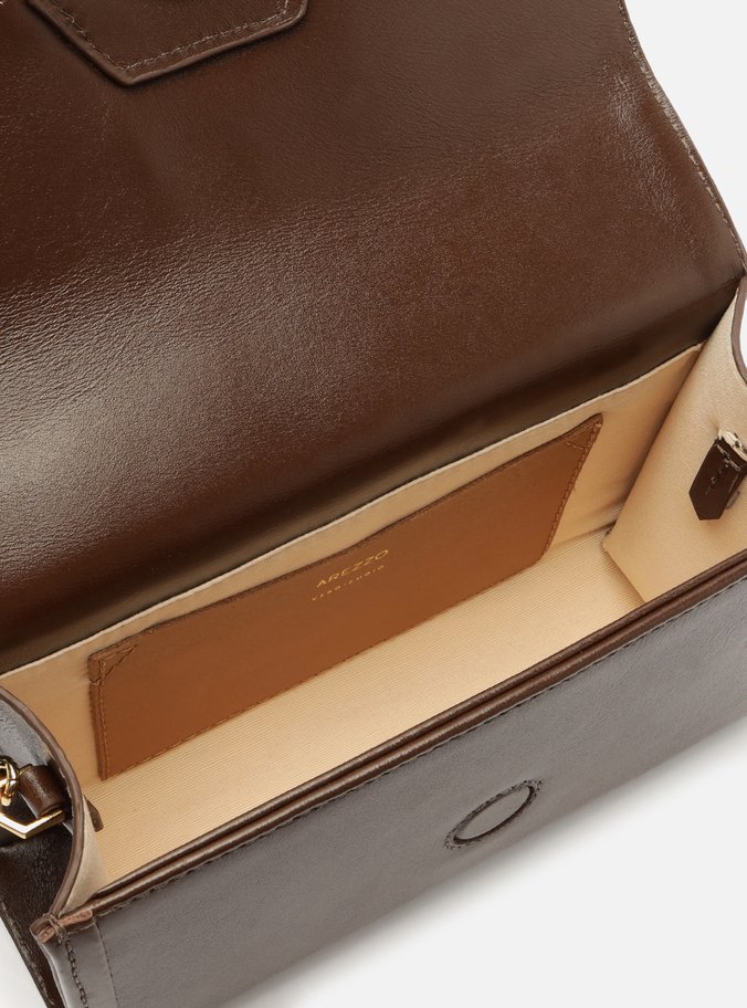Bolsa Tiracolo Marrom Cacau Couro Média Metal