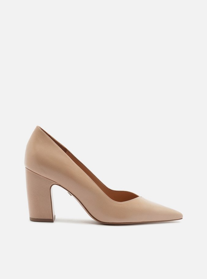 Scarpin Nude Couro Salto Bloco