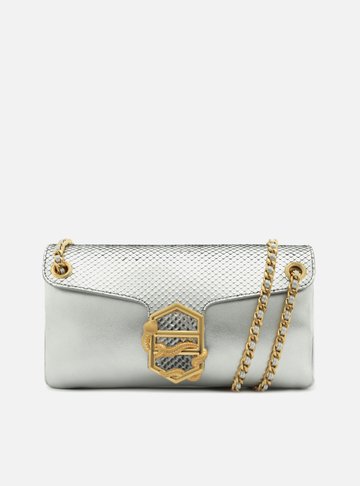 Bolsa Tiracolo Prata Couro Snake Média
