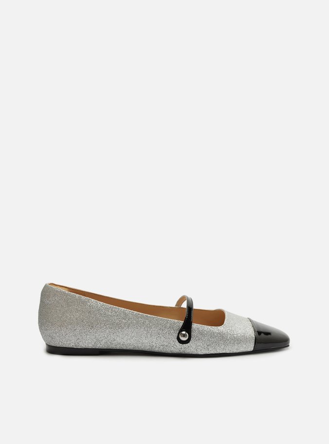 Sapatilha Boneca Prata Cap Toe Preta