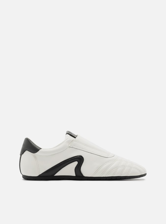 Tênis Slip On Branco Couro Chuteira Preto