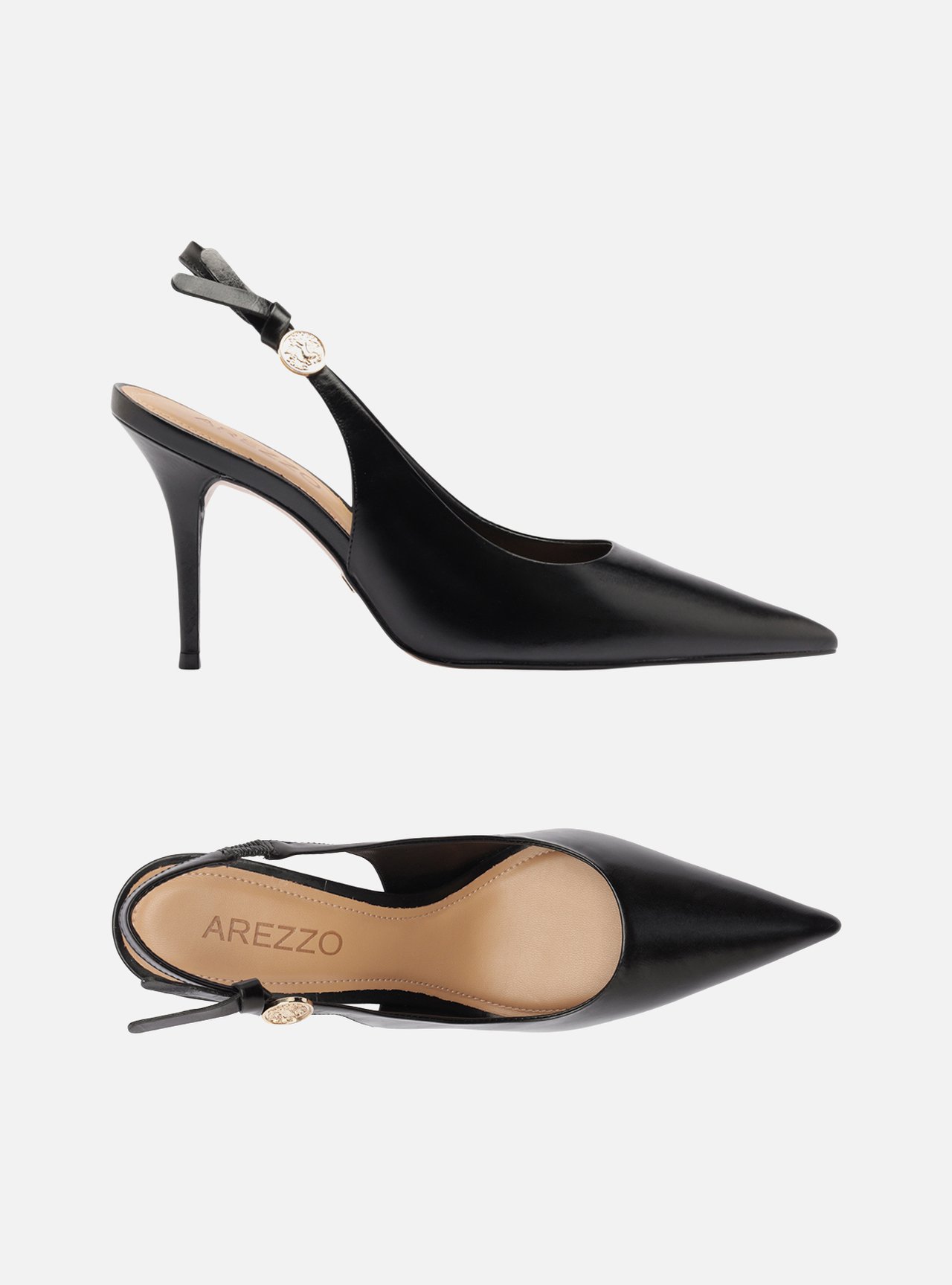 Scarpin Preto Couro Salto Alto Slingback Metal Heritage — foto 5