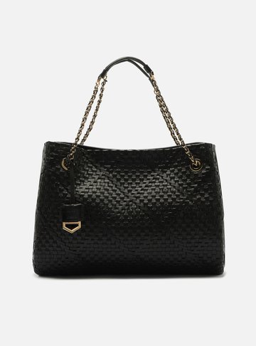 Bolsa Shopping Preta Couro Tressê Cruzado Grande