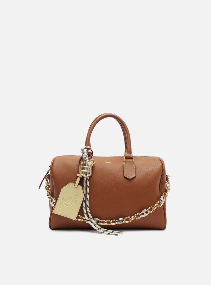 Bolsa Bowling Marrom Couro Média Corrente Bag Charm Priscilla
