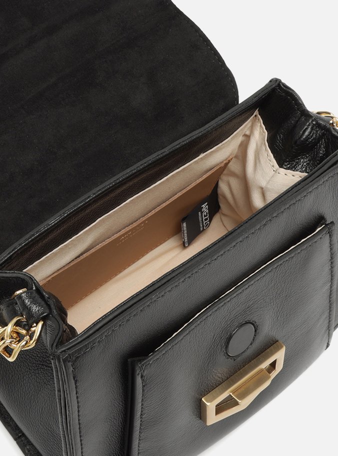 Bolsa Tiracolo Preta Couro Pequena Metal