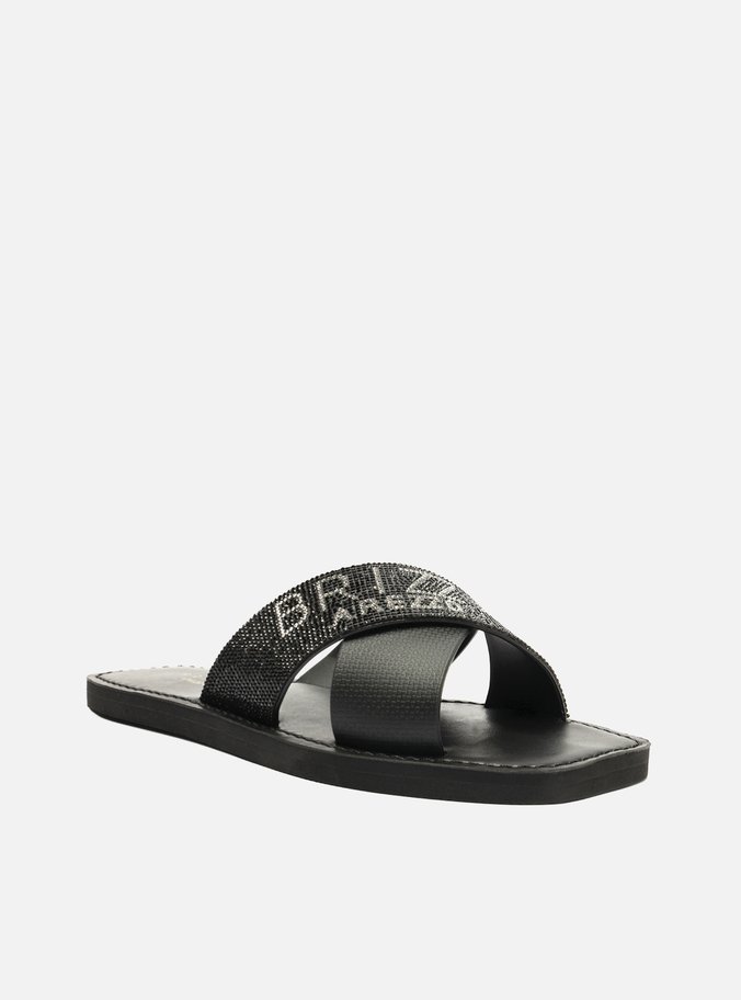 Rasteira Preta Tira Strass Brizza Glam
