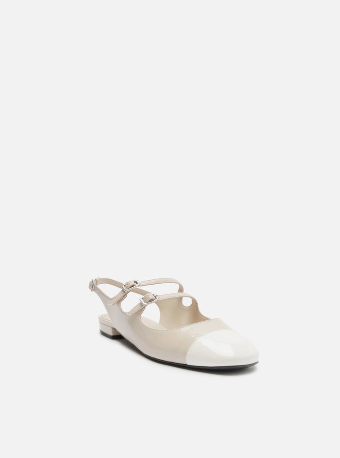 Sapatilha Boneca Bege Verniz Tiras Cap Toe