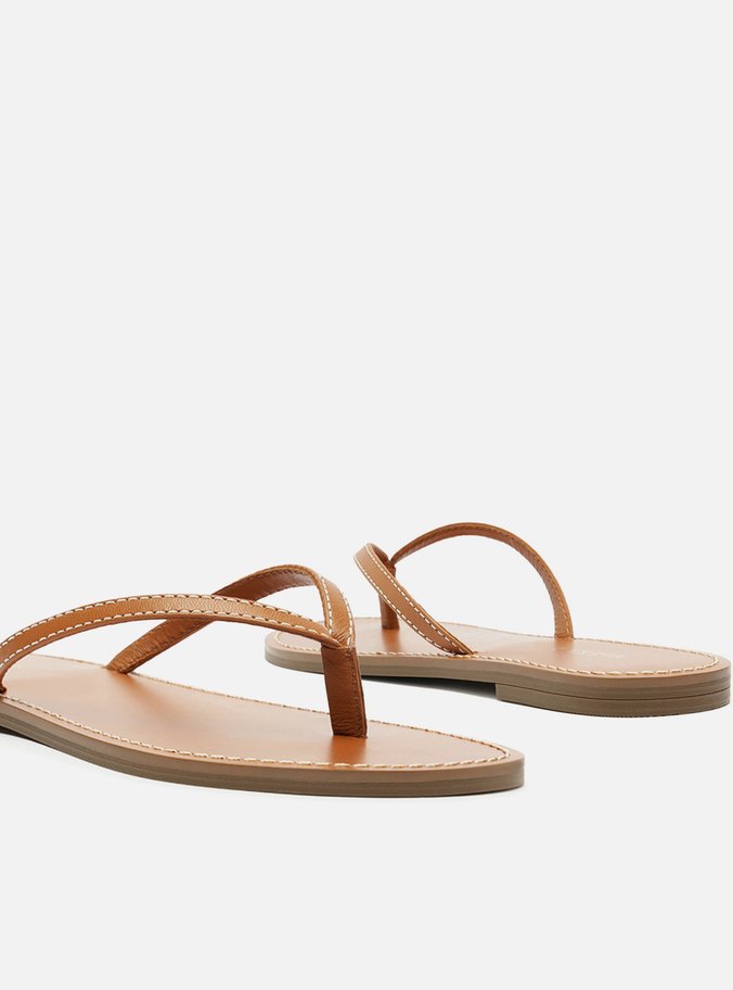 Rasteira Marrom Flat Flip Flop Pesponto