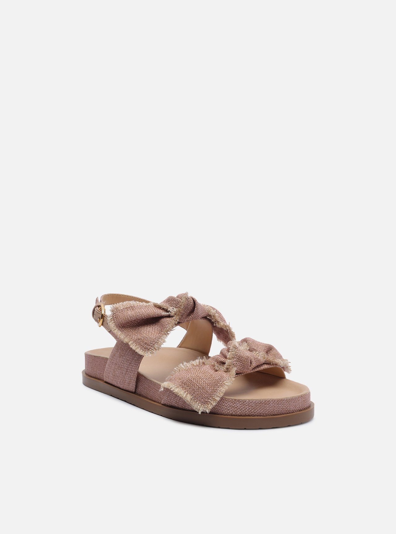 Sandália Papete Rosa Flatform Fivela Linho Lacinho — foto 2
