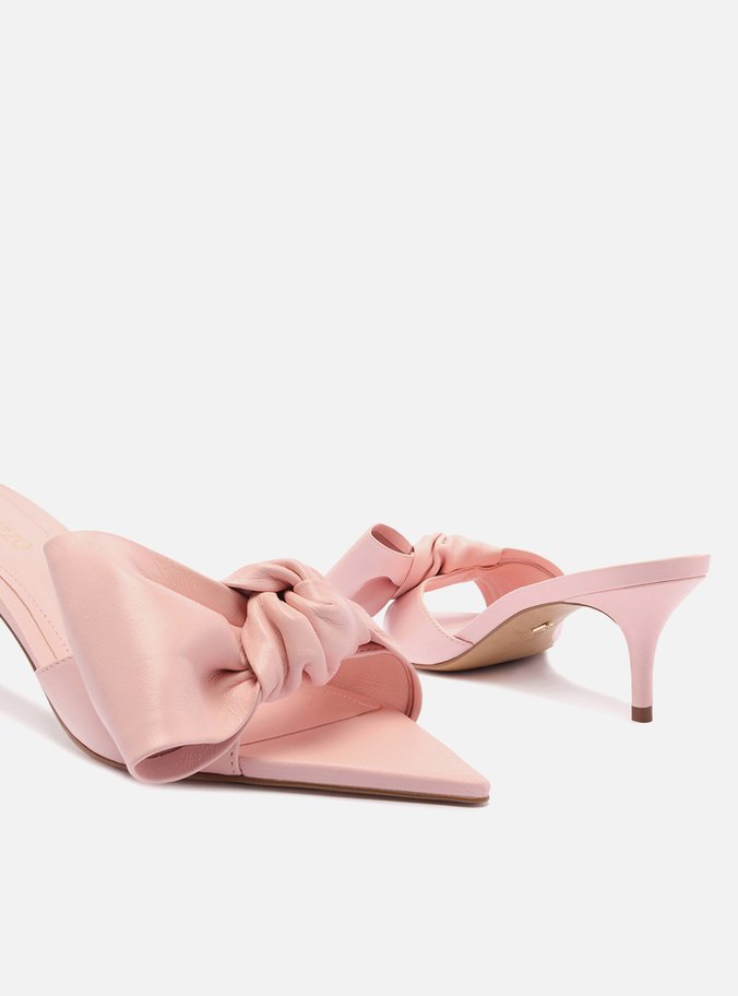 Sandália Rosa Couro Salto Fino Maxi Laço