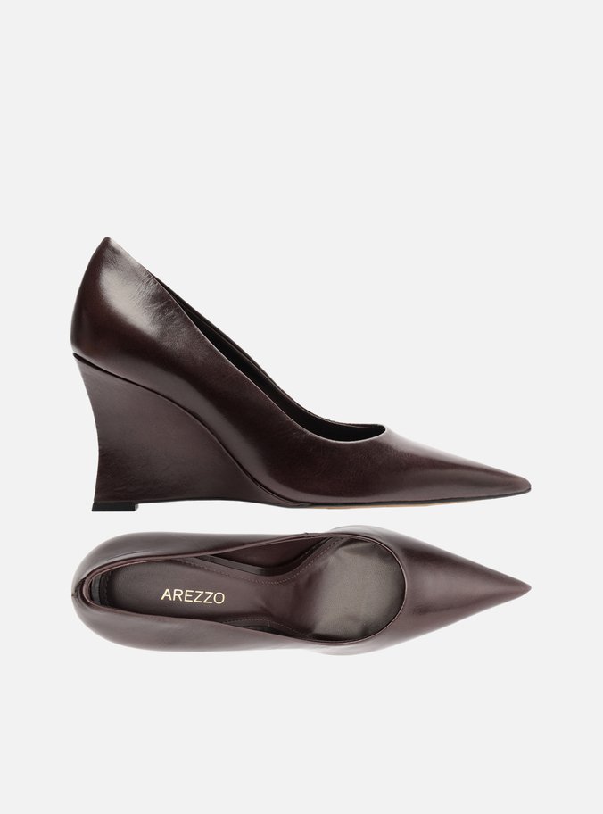 Scarpin Marrom Couro Salto Alto Anabela