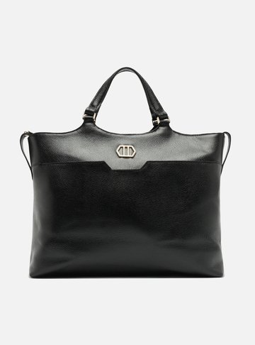 Bolsa Tote Preta Couro Grande Bolso Frontal