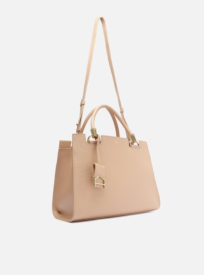 Bolsa Tote Bege Couro Abraccio Grande