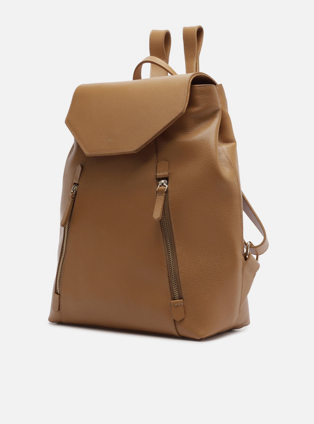 Mochila Marrom Clara Couro Grande Bolsos — foto 2