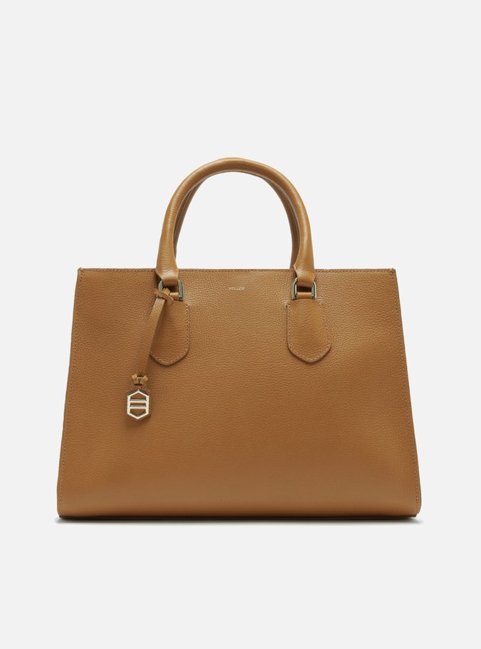 Bolsa Tote Marrom Couro Grande Bag Charm Metal